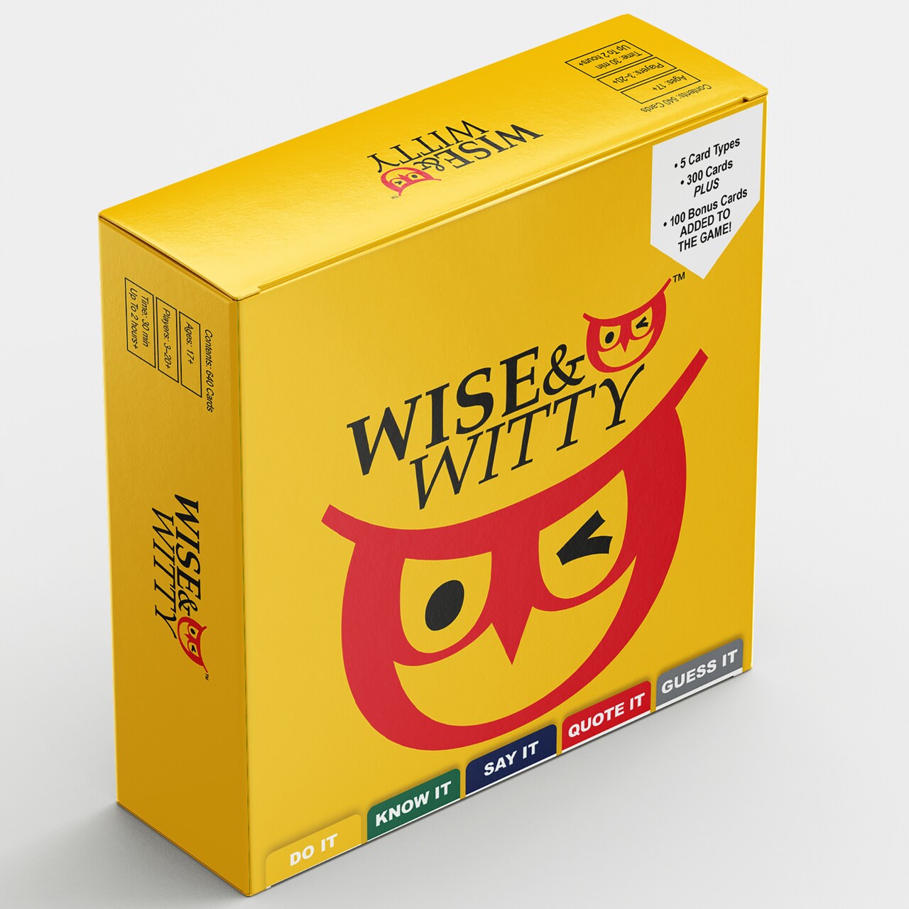 Merk Games: Wise & Witty - Adult Party Game, 5 Different Types Of Challenges: Do/Know/Say/Quote/Guess It! Hilarious Card Game, Ages 17+, 3+ Players